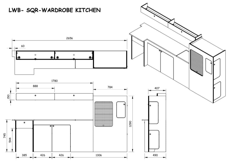 Square Backed Universal Campervan Kitchen Interior Unit